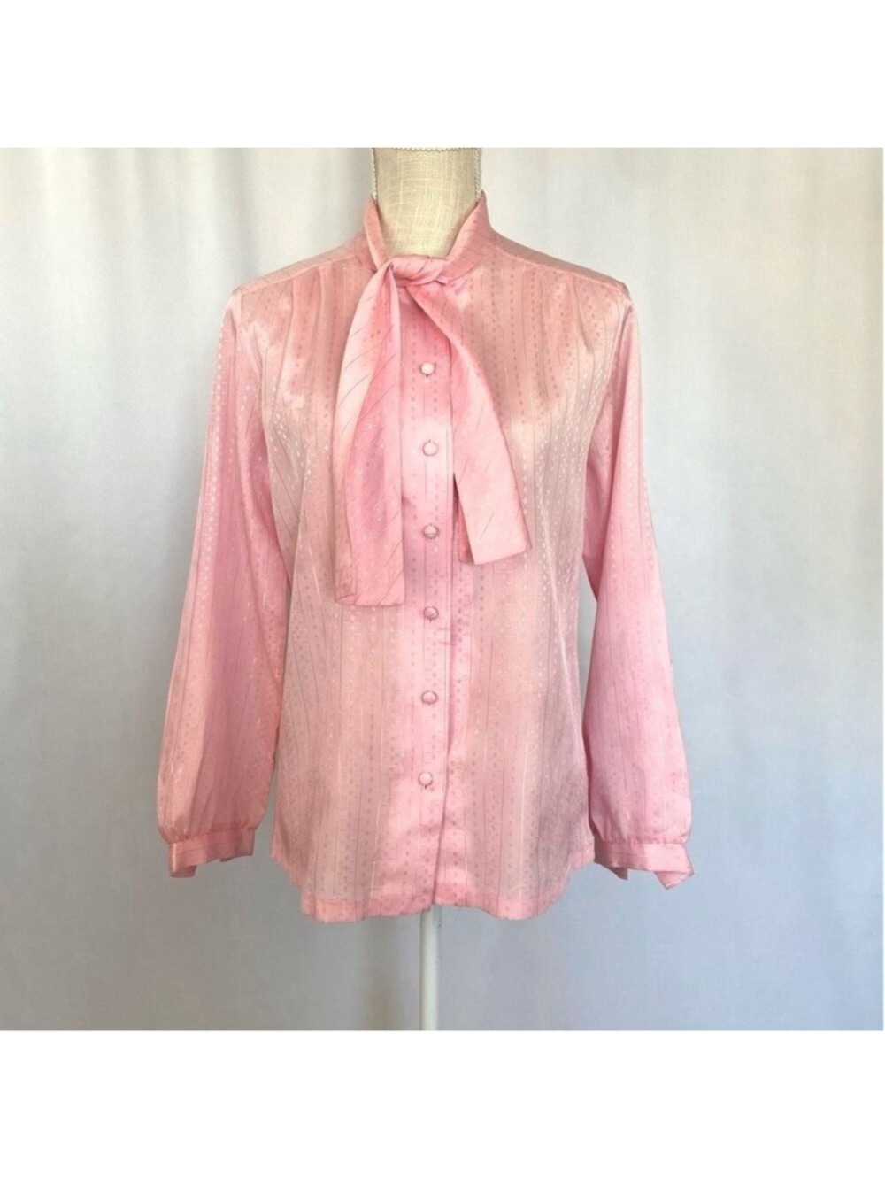 Vintage 60s Pink Jane Holly Ascot Bow Top Secretary Blouse Long Sleeves Neck Tie